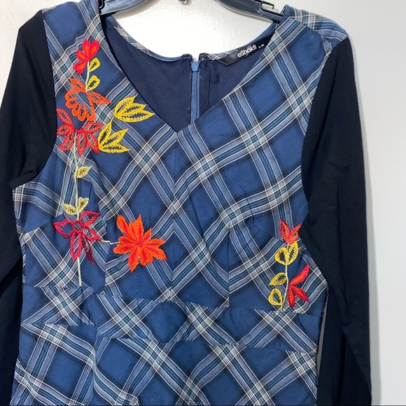 eShakti Plaid V-Neck Dress With Embroidery Detail and Long Sleeves Size Large 14 - Picture 10 of 10